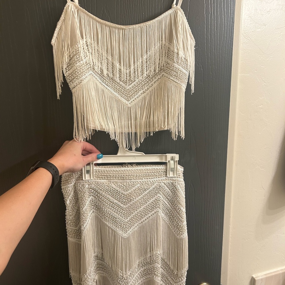White Fringe Two-Piece Set